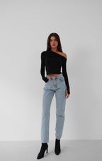 High Waist Slim Leg Light Blue Jeanss