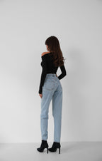 High Waist Slim Leg Light Blue Jeanss