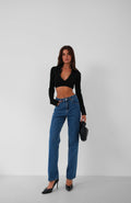 High Waist Slim Leg Dark Blue Jeans