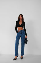 High Waist Slim Leg Dark Blue Jeans