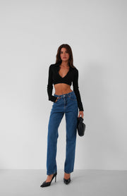 High Waist Skinny Leg Dark Blue Jeans