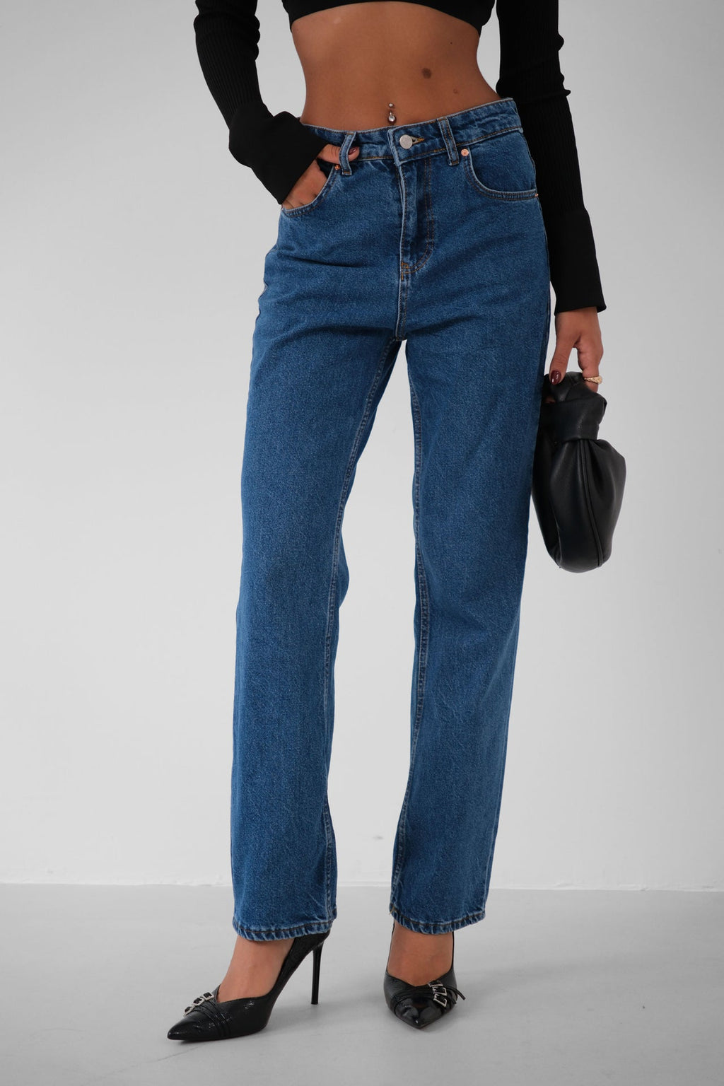 High Waist Slim Leg Dark Blue Jeans