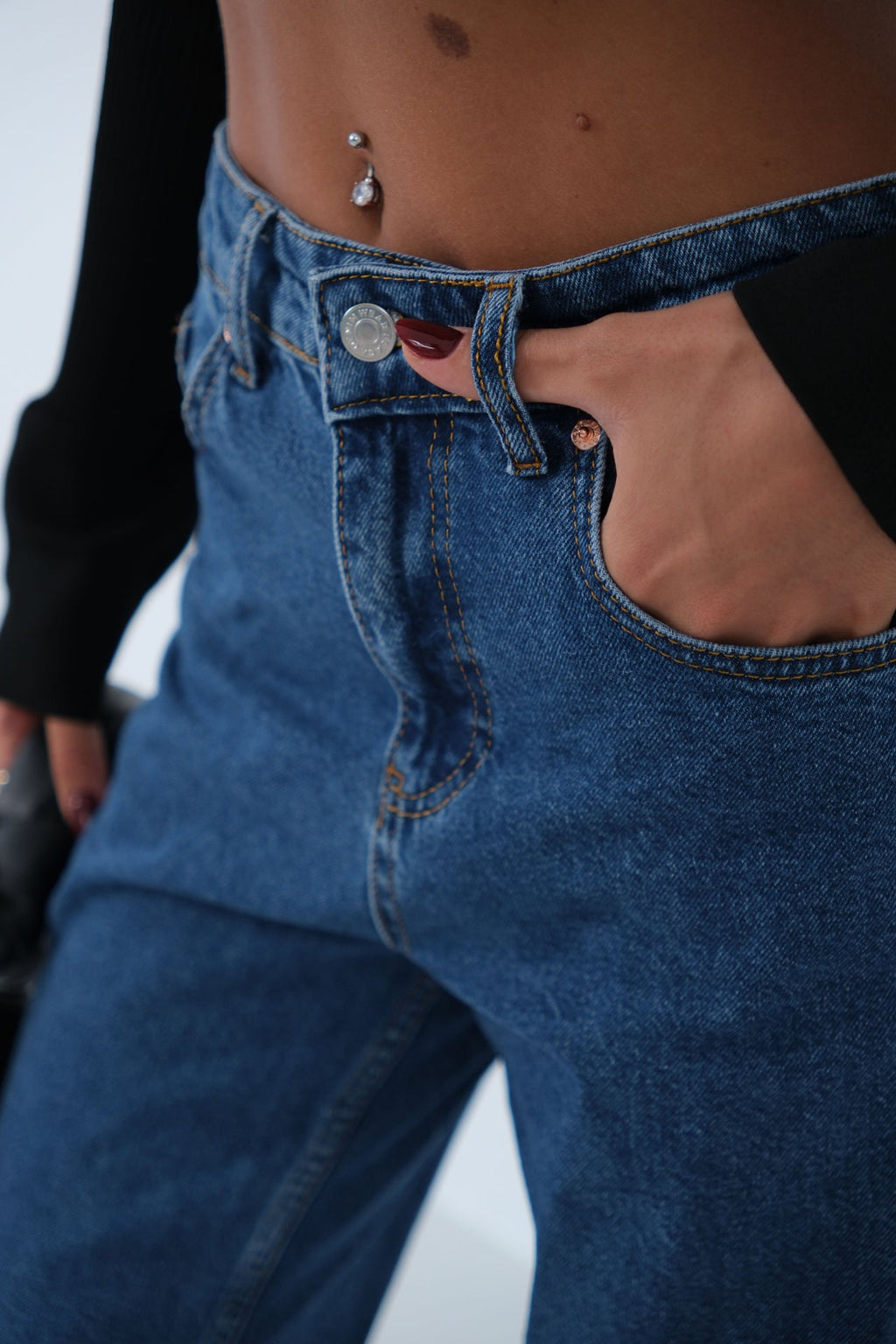 High Waist Slim Leg Dark Blue Jeans