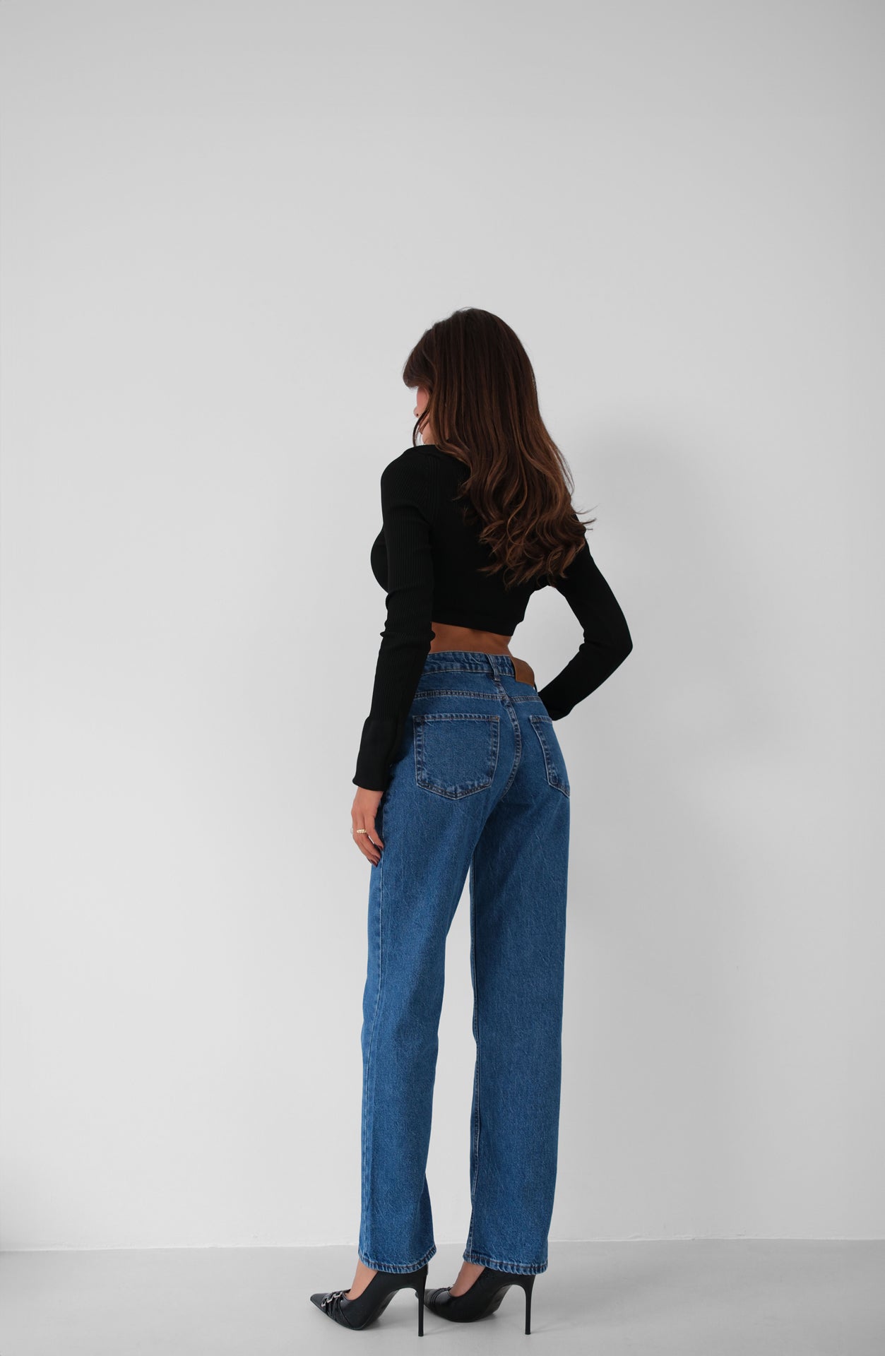 High Waist Slim Leg Dark Blue Jeans