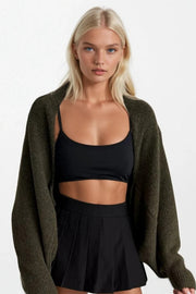 Wool Blend Balloon Sleeve Khaki Knit Sweater