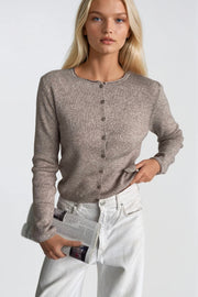 Wool Blend Button Detail Beige Knit Blouse