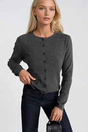 Anthracite Knitted Blouse with Button Detail and Wool Blend