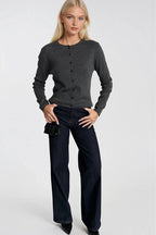 Wool Blend Button Detail Anthracite Knit Blouse