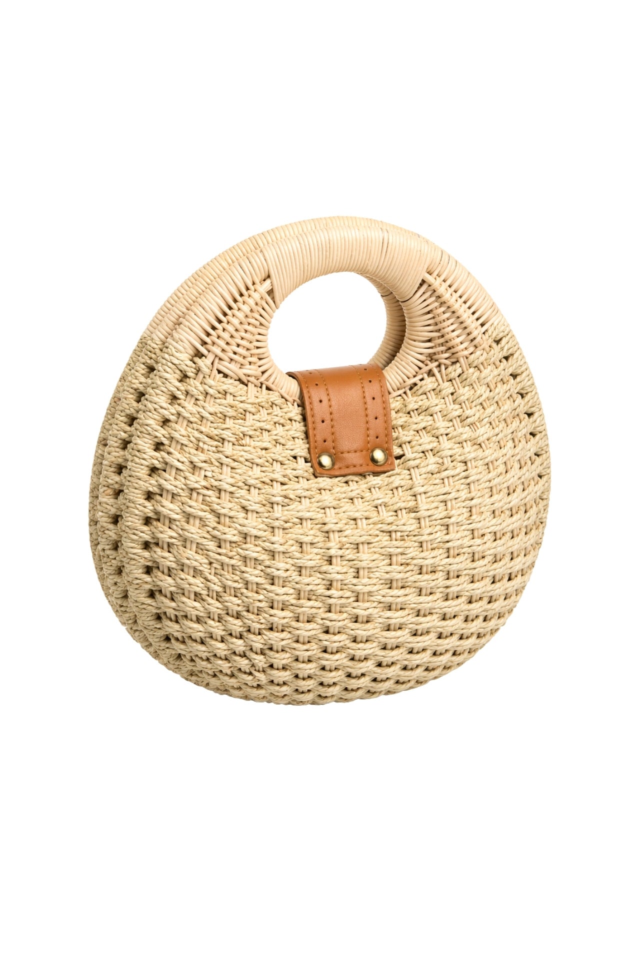 Round Straw Beige Handbag