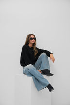 Round Neck Black Oversize Knit Black Sweater