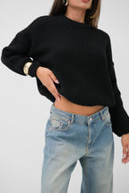 Round Neck Black Oversize Knit Black Sweater