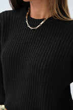 Round Neck Black Oversize Knit Black Sweater