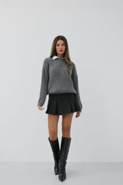 Round Neck Gray Oversized Knitted Gray Sweater