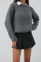 Round Yakali Gray Oversize Knit Gray Sweater