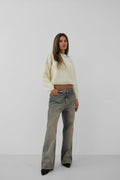 Round Yakali Ecru Oversize Knit Sweater