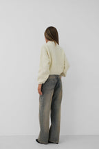 Round Yakali Ecru Oversize Knit Sweater
