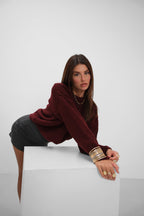 Round Yakali Oversize Knit Burgundy Sweater