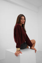 Round Yakali Oversize Knit Burgundy Sweater