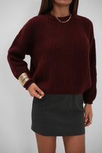 Round Yakali Oversize Knit Burgundy Sweater