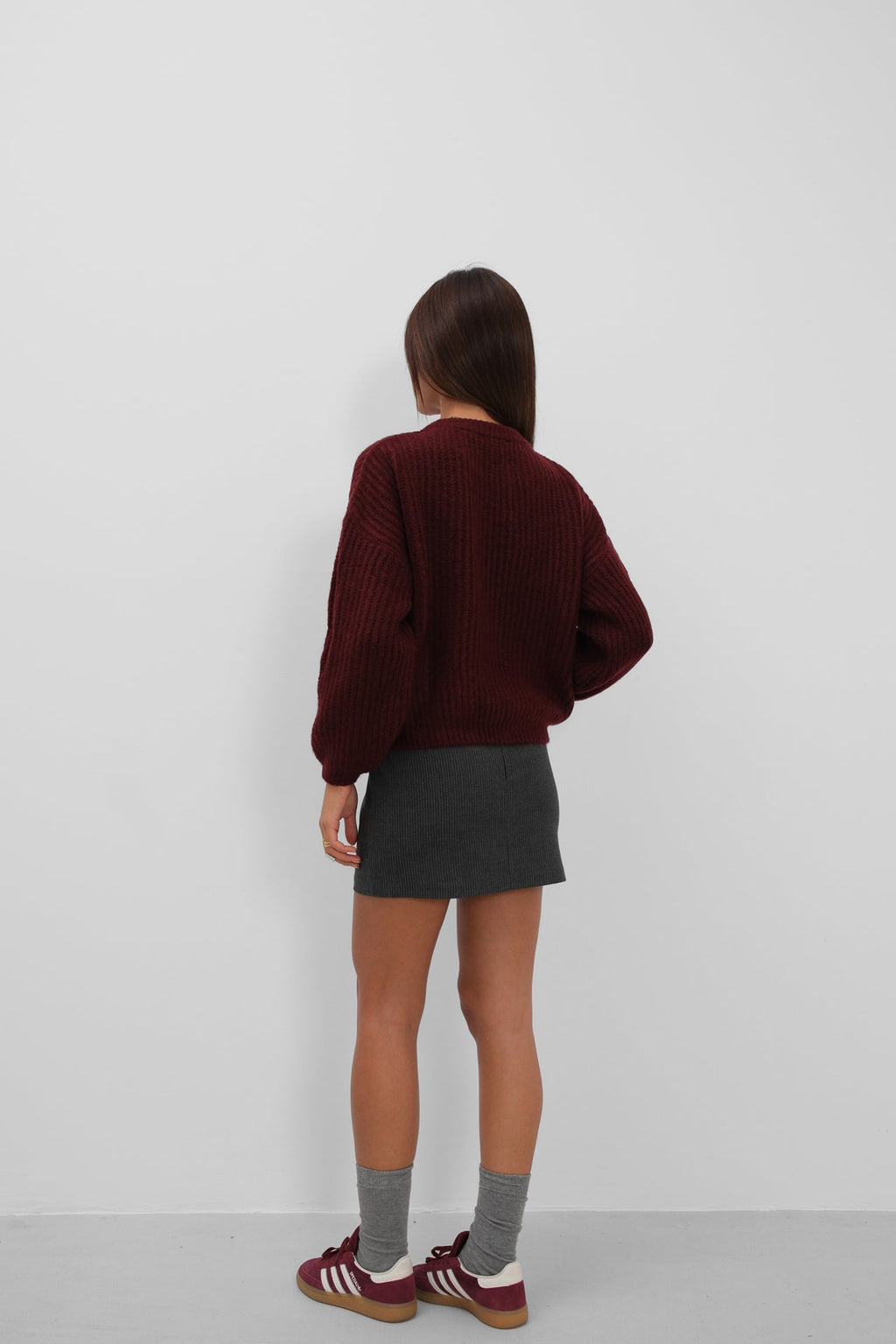 Round Yakali Oversize Knit Burgundy Sweater