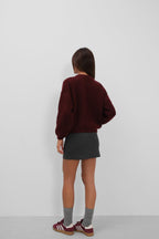 Round Yakali Oversize Knit Burgundy Sweater