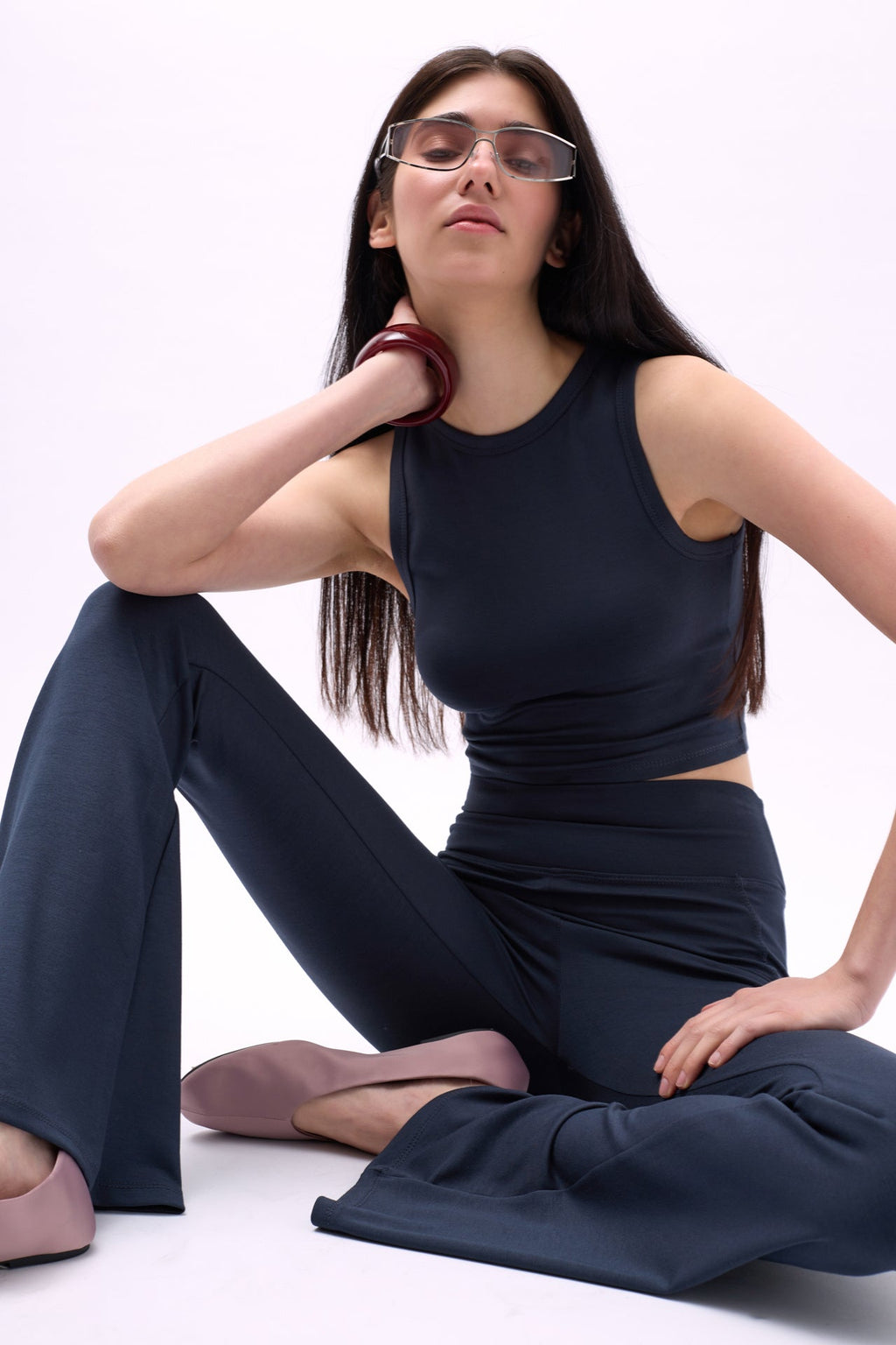 Racer Neck Crop Anthracite Blouse