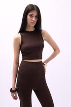 Racer Neck Crop Brown Blouse