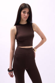 Swimmer Collar Crop Brown Blouse