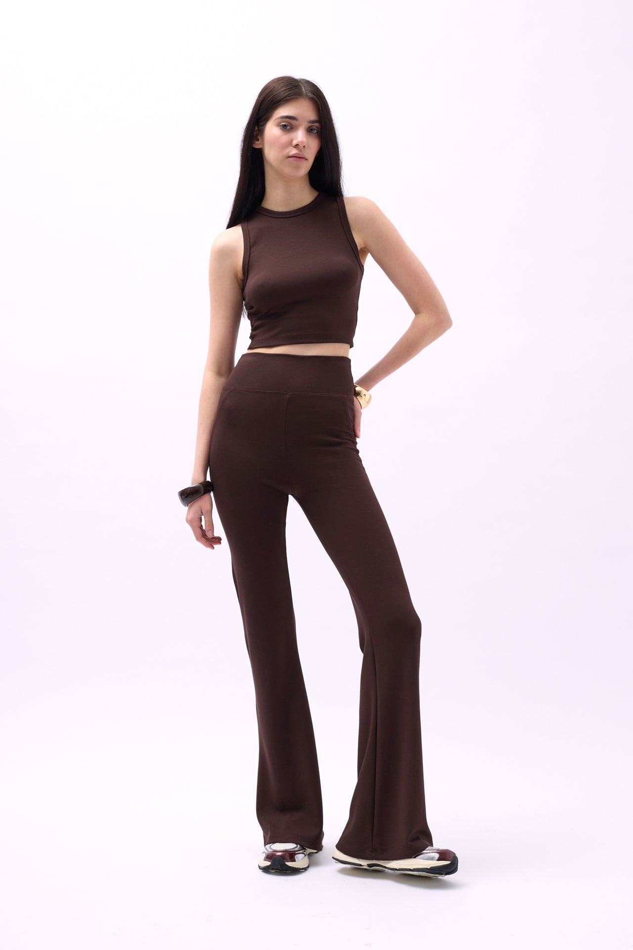 Racer Neck Crop Brown Blouse