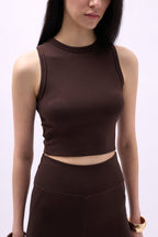 Racer Neck Crop Brown Blouse