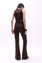 Racer Neck Crop Brown Blouse
