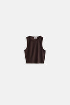 Racer Neck Crop Brown Blouse