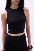 Racer Neck Crop Black Blouse