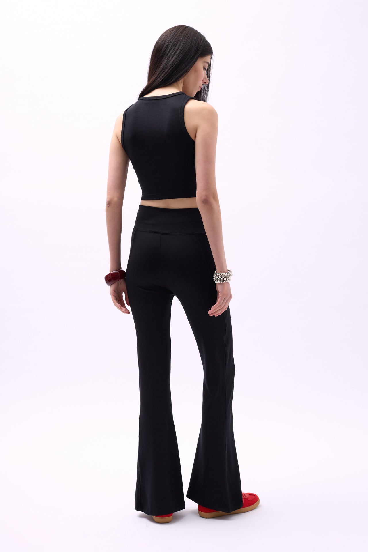 Racer Neck Crop Black Blouse