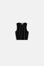 Racer Neck Crop Black Blouse