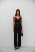 Chain Strap Sequined Black Crop
