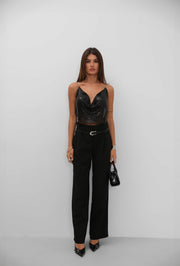 Chain Strap Sequined Black Crop