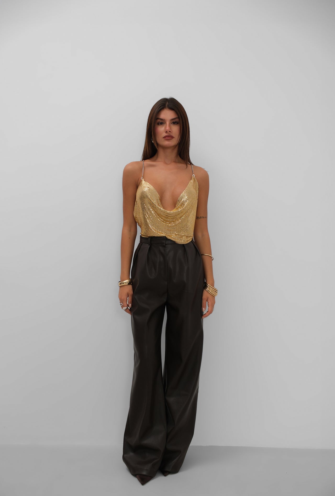 Chain Strap Sequined Gold Crop