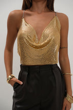 Chain Strap Sequined Gold Crop