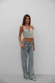 Chain Strap Sequined Silver Crop