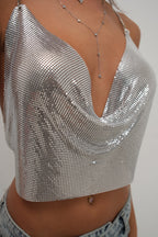 Chain Strap Sequined Silver Crop