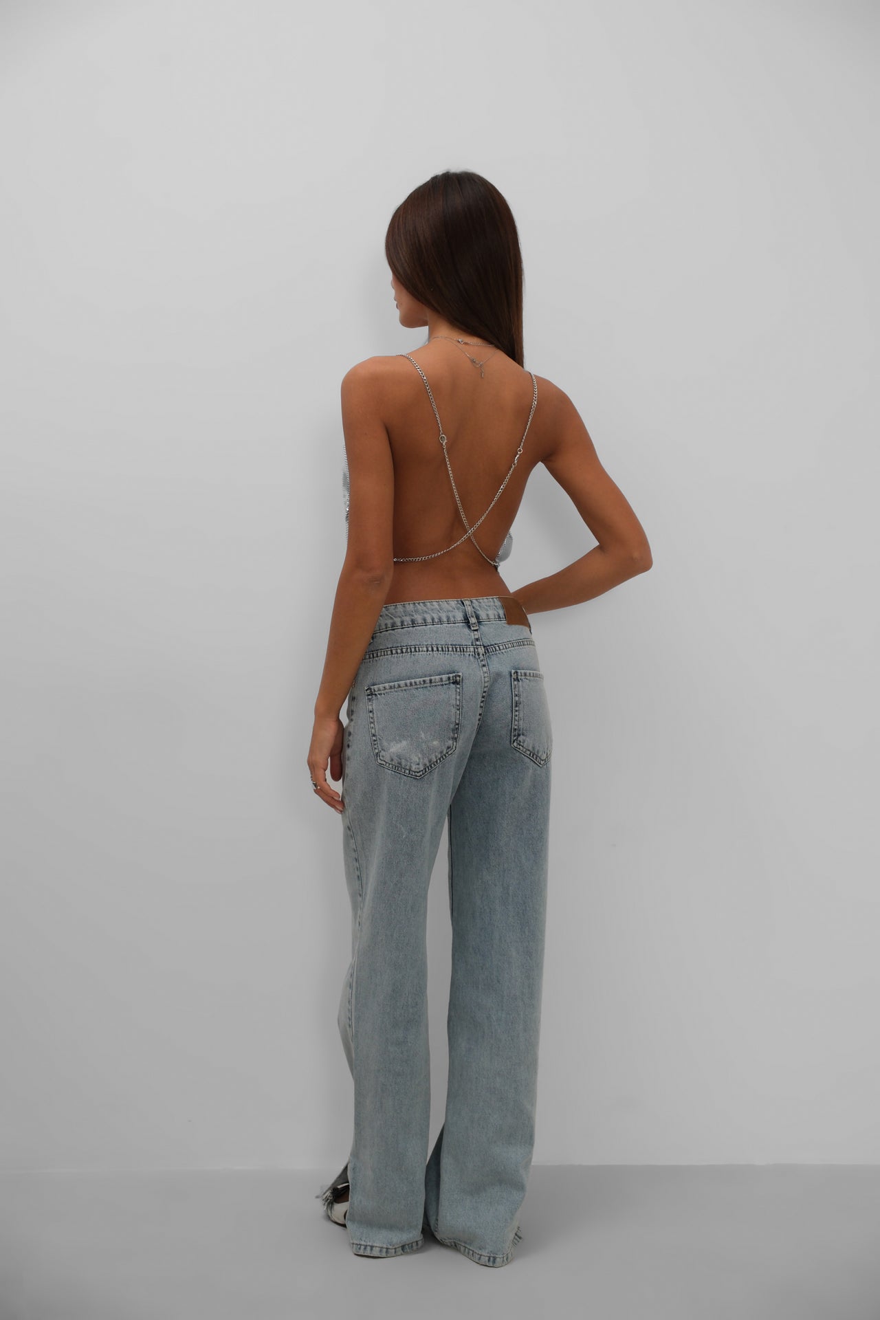 Chain Strap Sequined Silver Crop