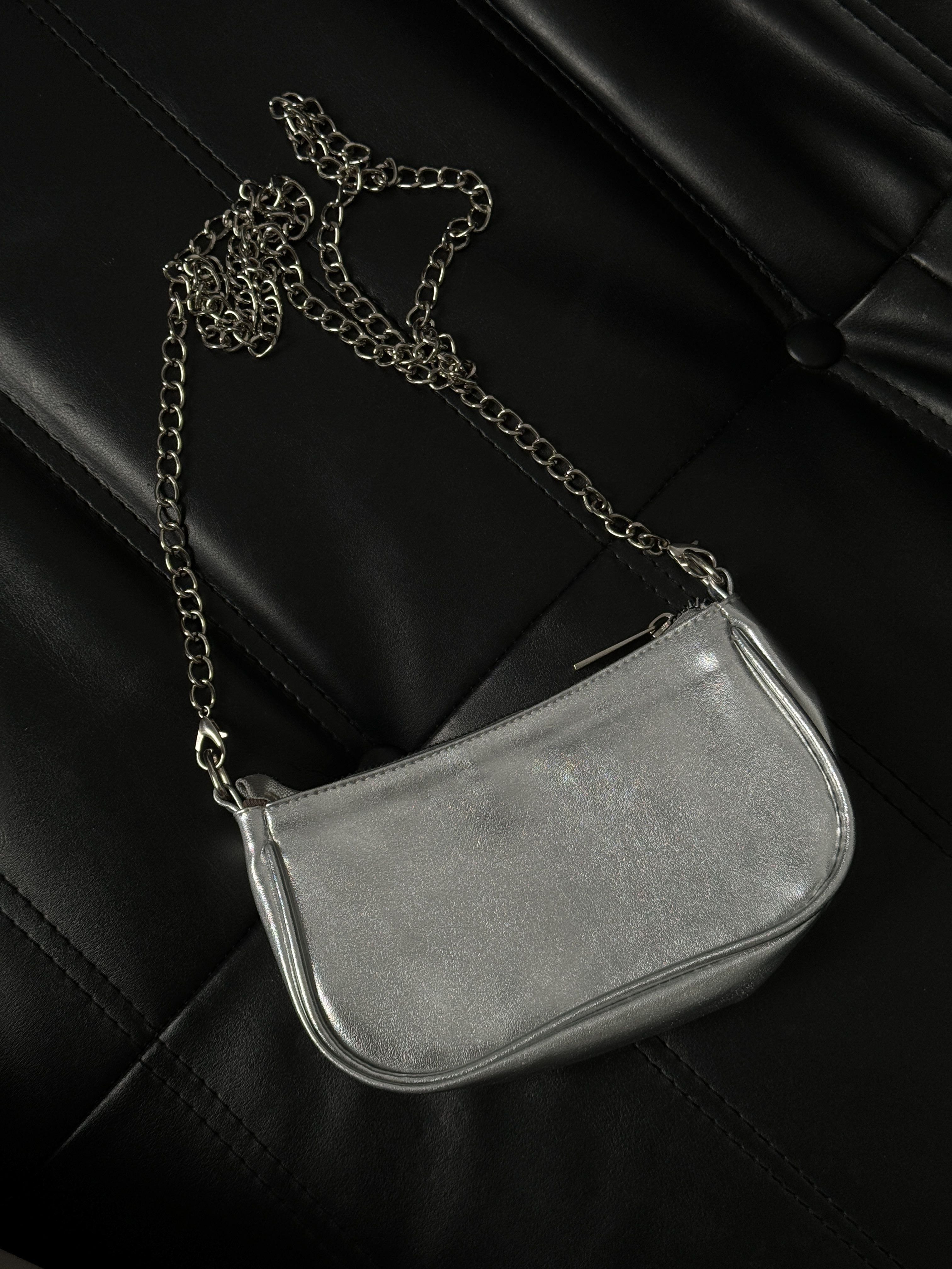 Chain Detail Shiny Silver Bag