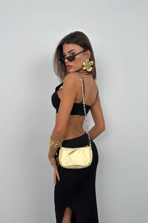 Chain Detail Shiny Gold Bag