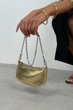 Chain Detail Shiny Gold Bag