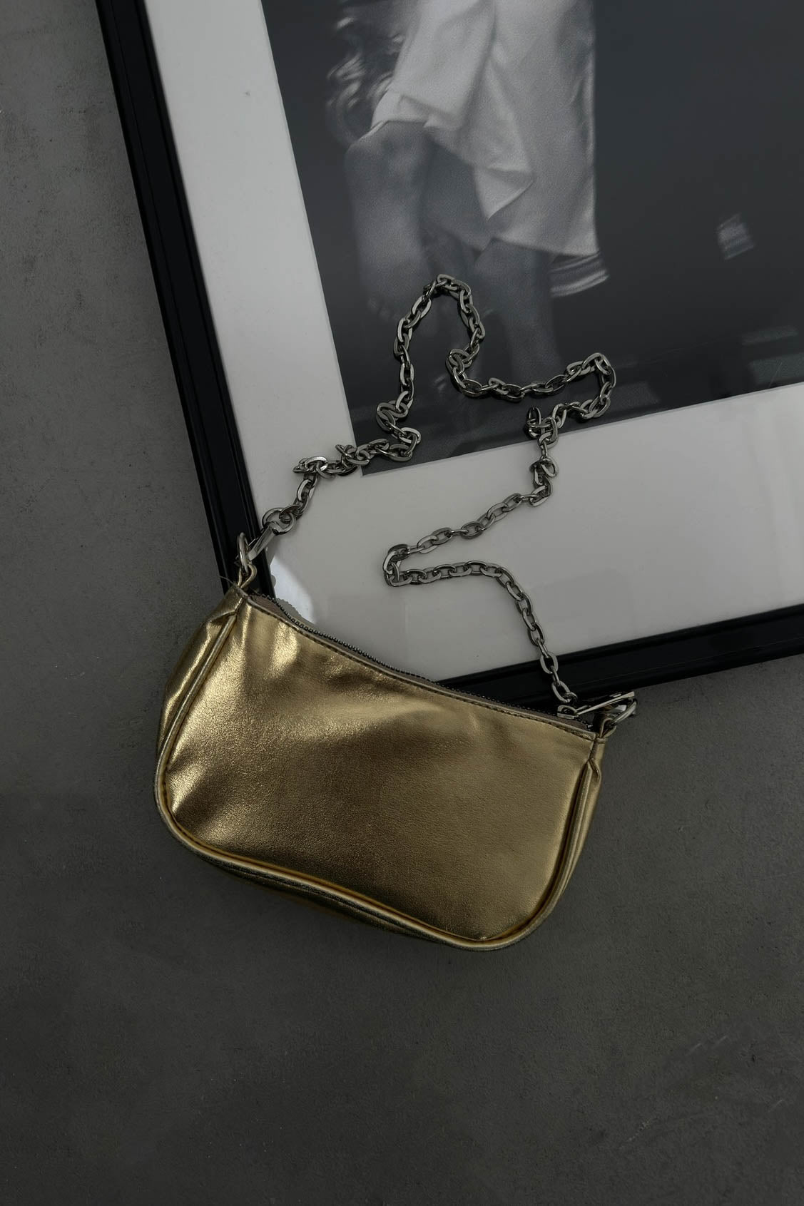 Chain Detail Shiny Gold Bag
