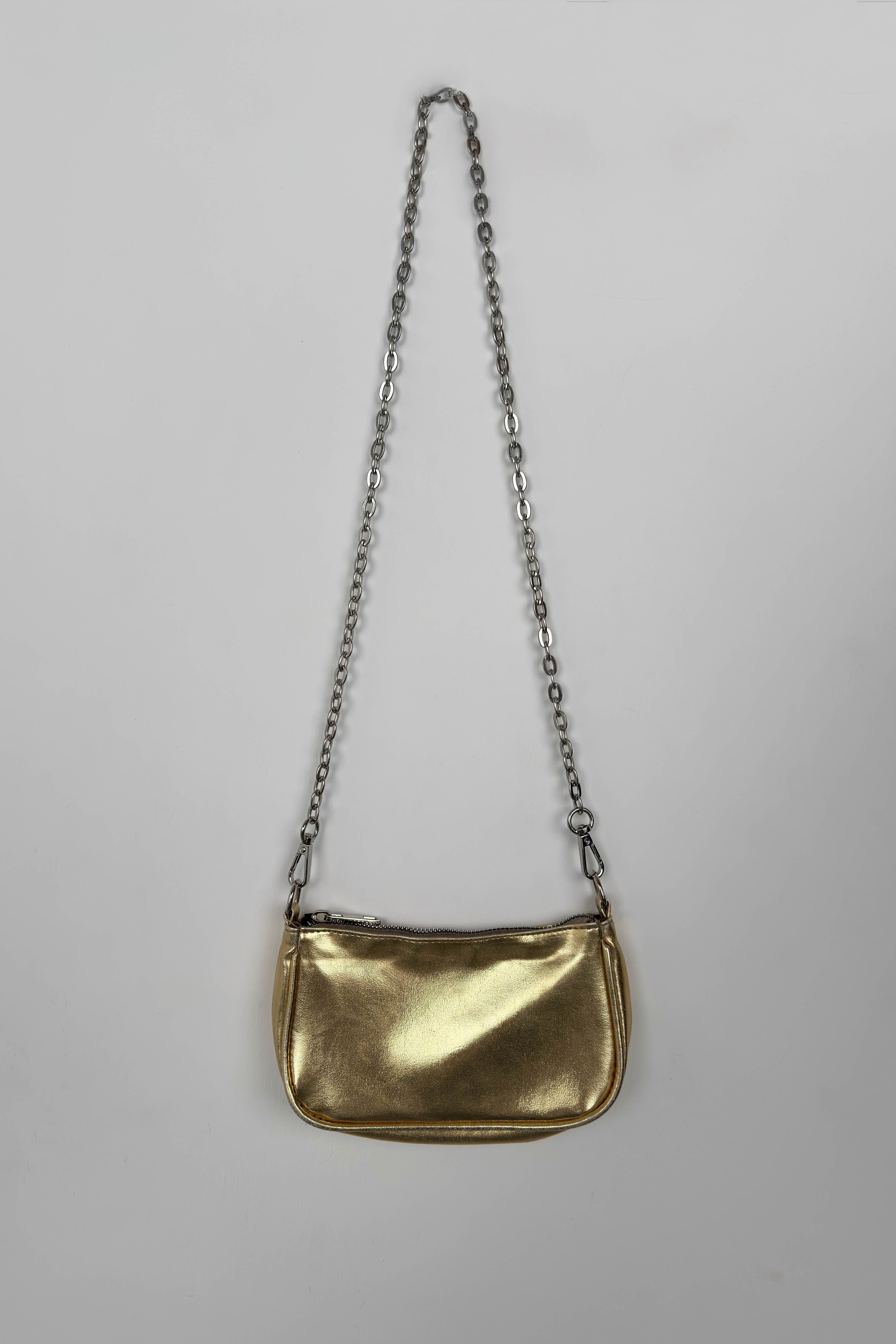 Chain Detail Shiny Gold Bag